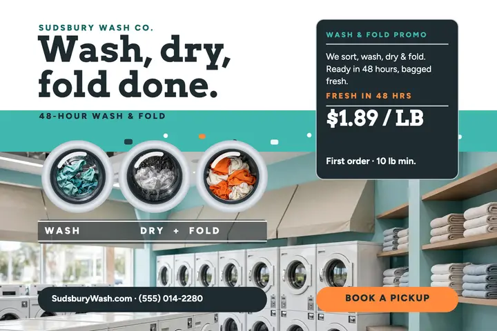 Sudsbury Wash wash and fold postcard template
