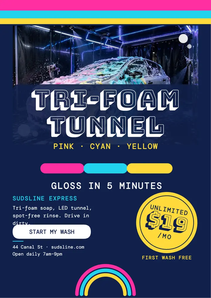 Sudsline Express tri-foam wash flyer: car wash flyer template