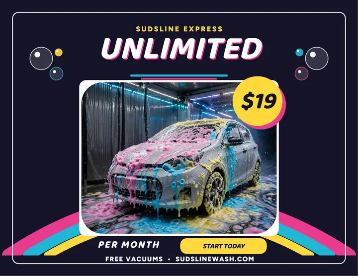 Sudsline unlimited wash neon flyer template