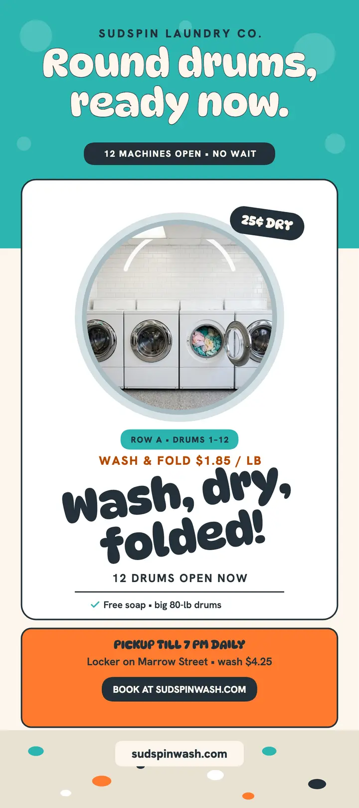 Sudspin wash and fold rack card template
