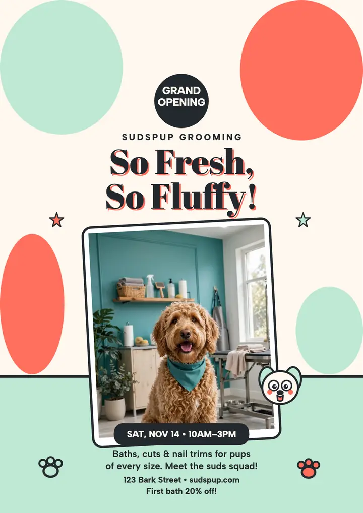 Sudspup Grooming grand opening flyer template