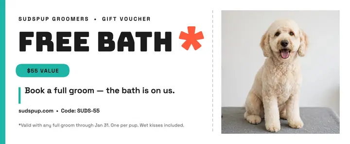 Sudspup free bath grooming voucher template