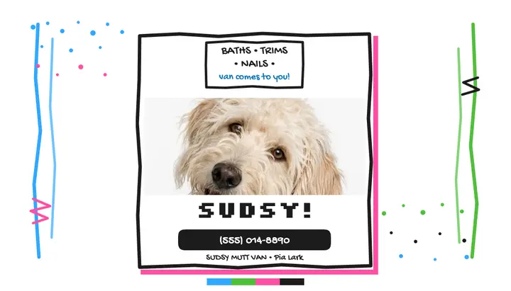 Sudsy Mutt Van mobile grooming card template