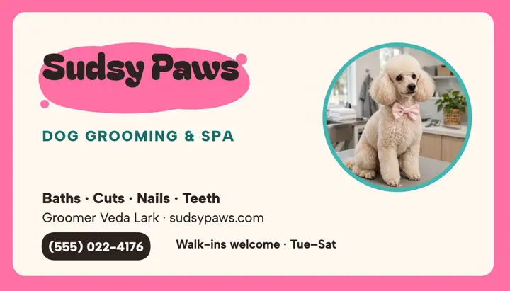 Sudsy Paws playful groomer card template