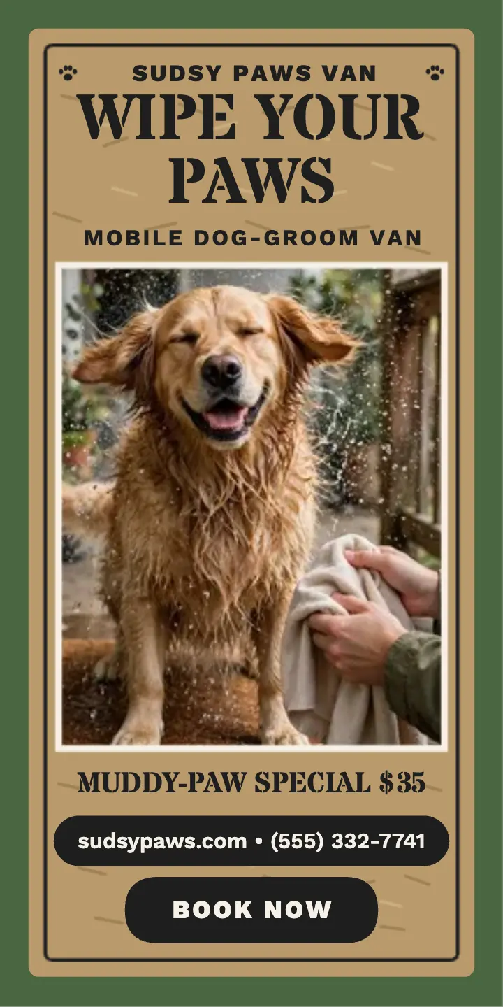Sudsy Paws Van doormat half page ad template