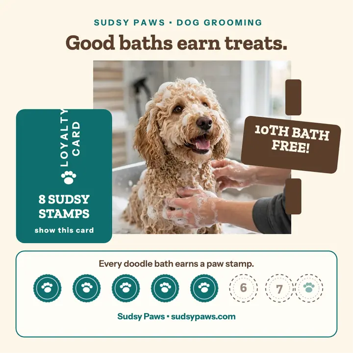 Sudsy Paws grooming loyalty card template