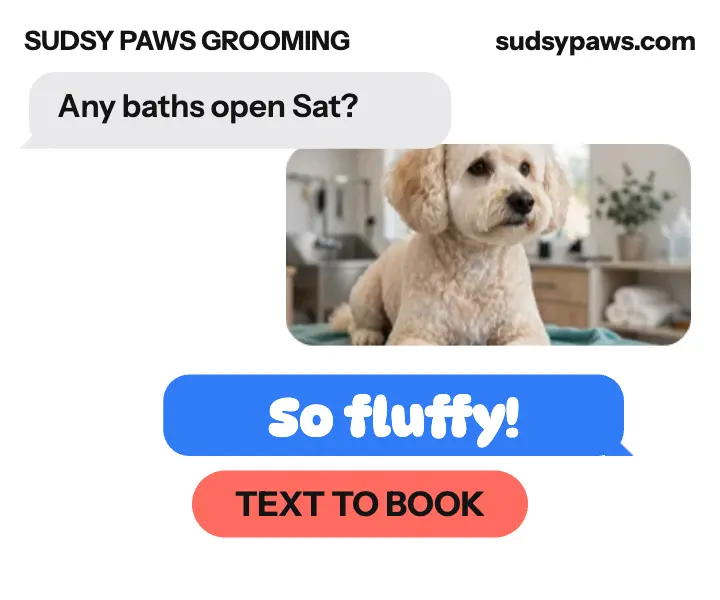 Sudsy Paws weekend booking text thread ad template