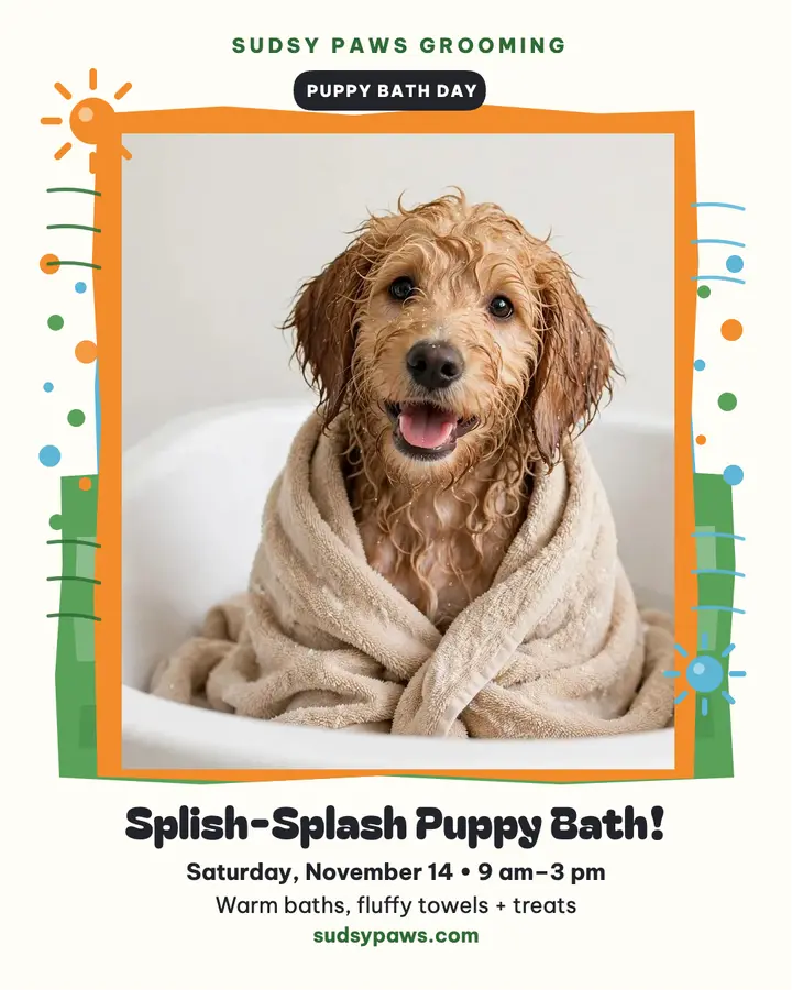 Sudsy puppy bath day post template