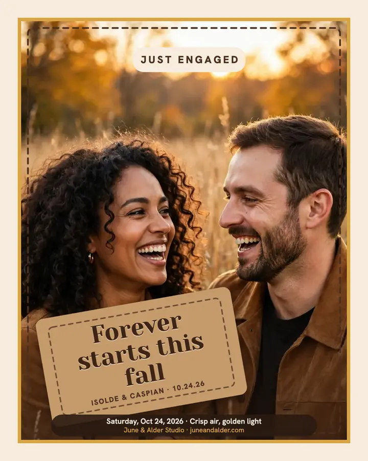 Suede autumn engagement photo post: engagement photo post template