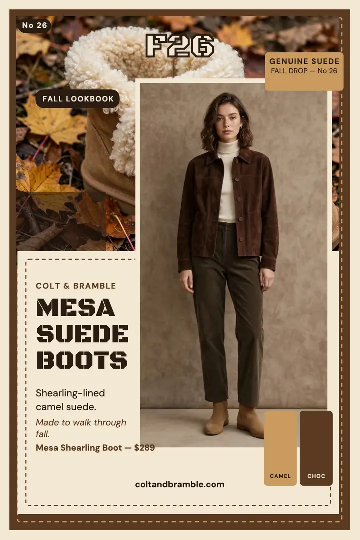 Mesa suede boots fall lookbook poster template