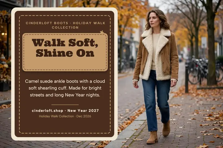 Cinderloft suede boots holiday postcard template