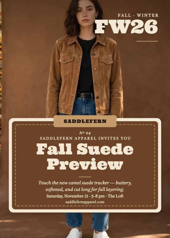 Saddlefern fall suede preview invitation template