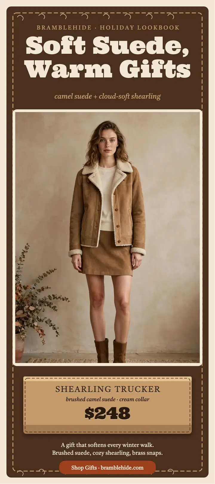 Bramblehide holiday suede lookbook card template
