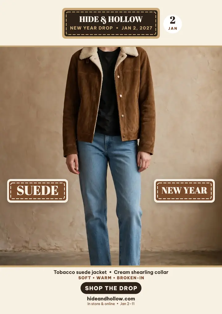 Hide and Hollow suede New Year drop flyer template