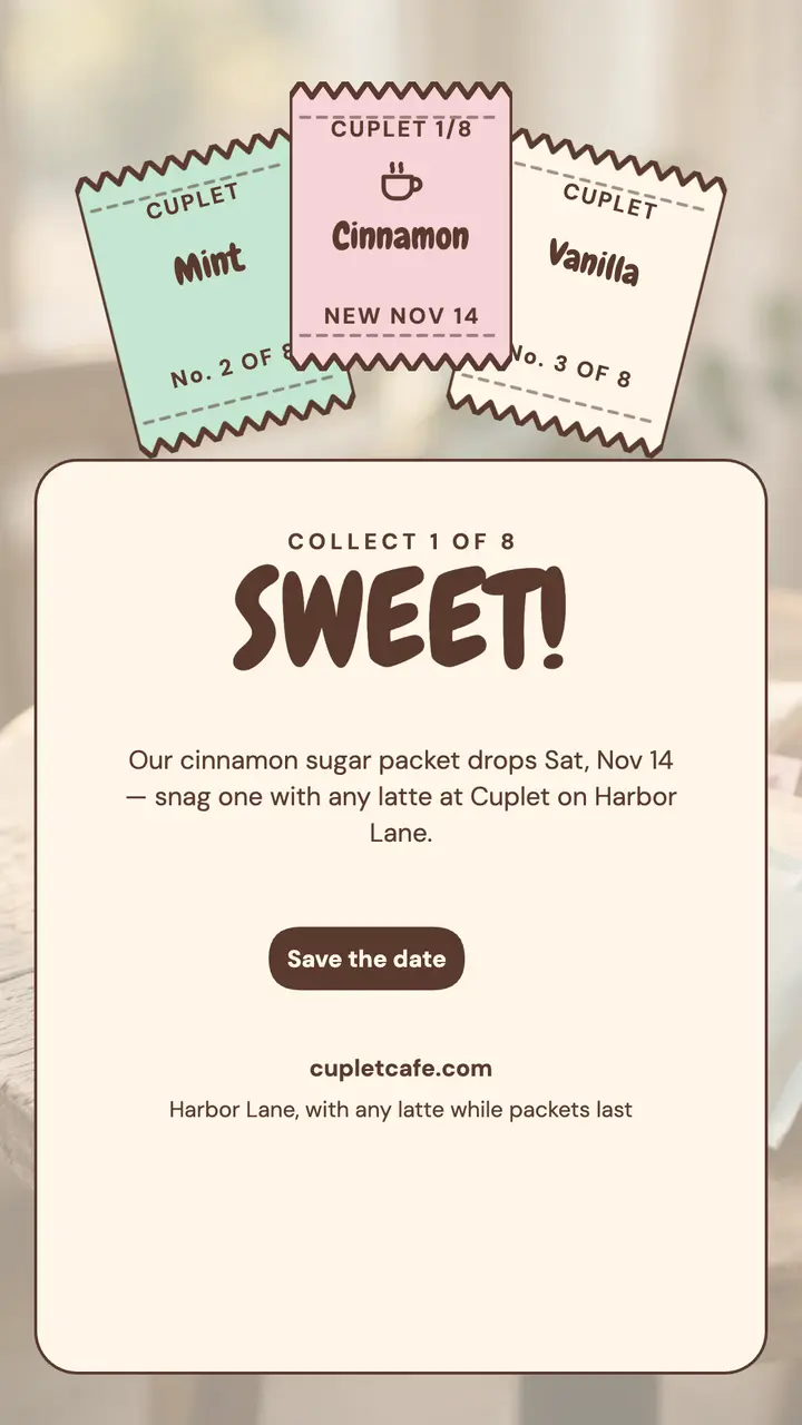 Cuplet sugar packet series story template