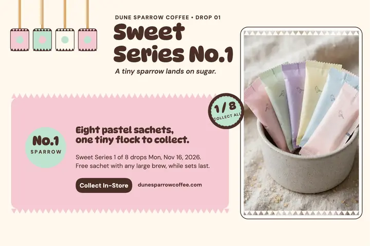Dune Sparrow Sweet Series launch postcard template