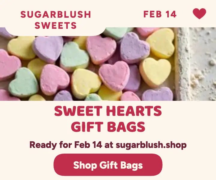 Sugarblush candy hearts gift bags ad template