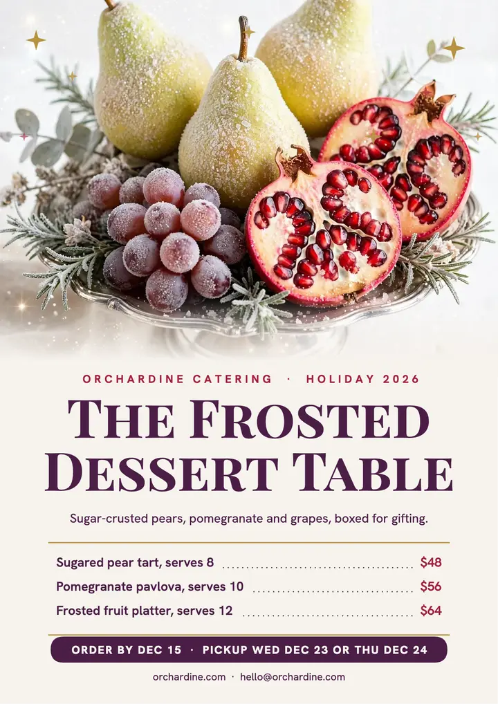 Orchardine holiday dessert table flyer: holiday dessert table flyer template