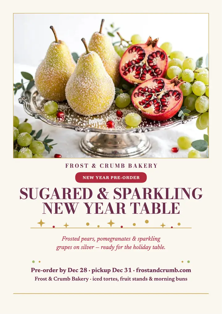 Frost and Crumb New Year dessert flyer: new year dessert flyer template