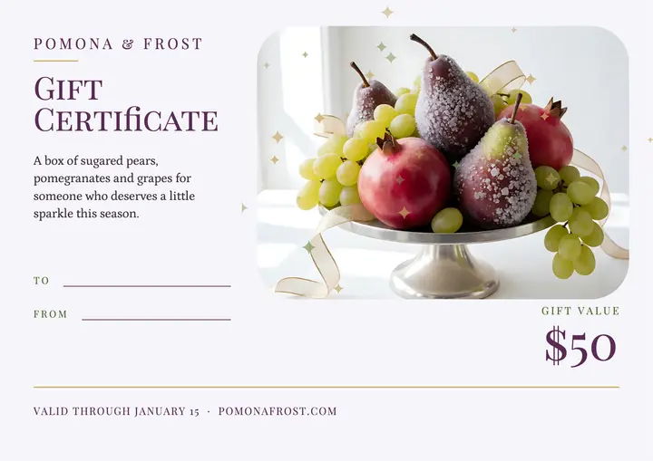 Sugared pear holiday gift certificate: holiday gift certificate template