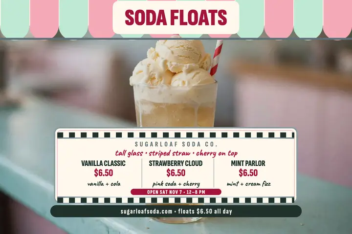 Sugarloaf soda floats postcard template