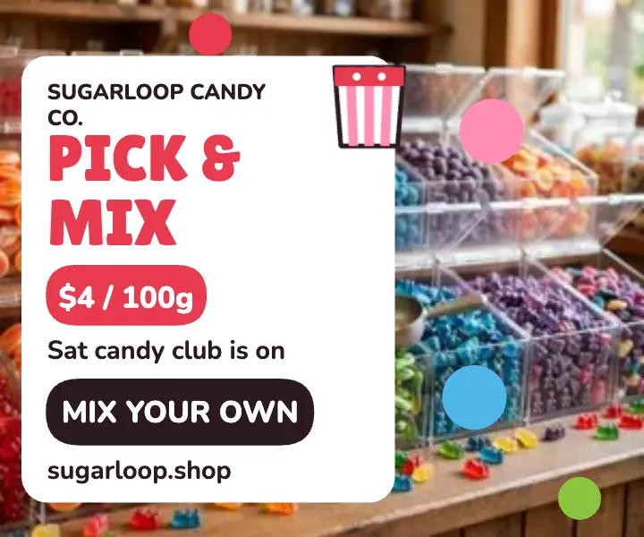 Sugarloop pick and mix candy wall ad template