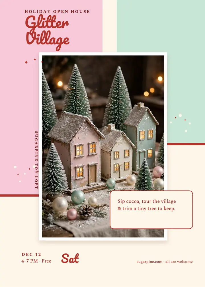 Sugarpine Toy Loft glitter village invitation template
