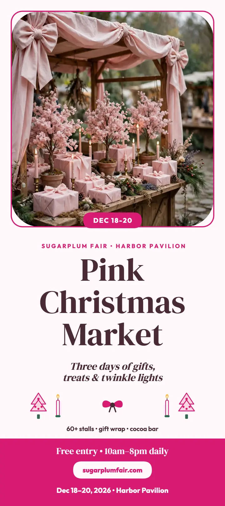 Sugarplum Fair pink holiday market rack card template