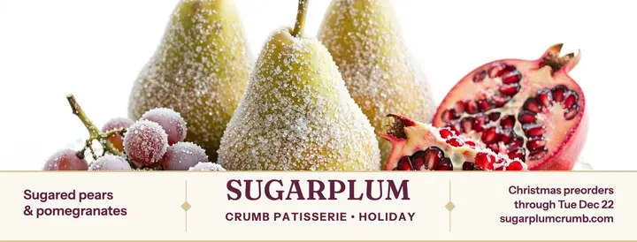 Sugarplum Crumb frosted fruit holiday cover: holiday patisserie facebook cover template