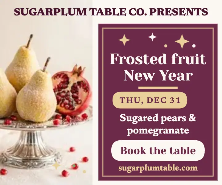 Sugarplum frosted fruit New Year ad: new year dessert ad template