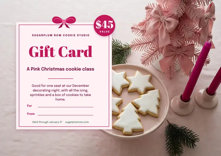 Sugarplum Row pink Christmas gift certificate template