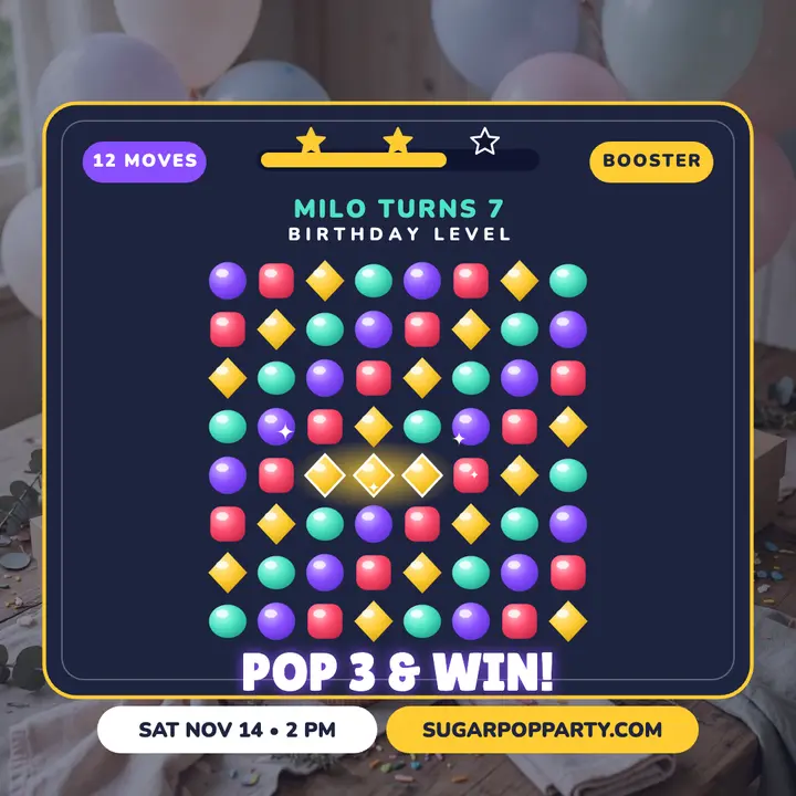 Sugarpop birthday match game party template