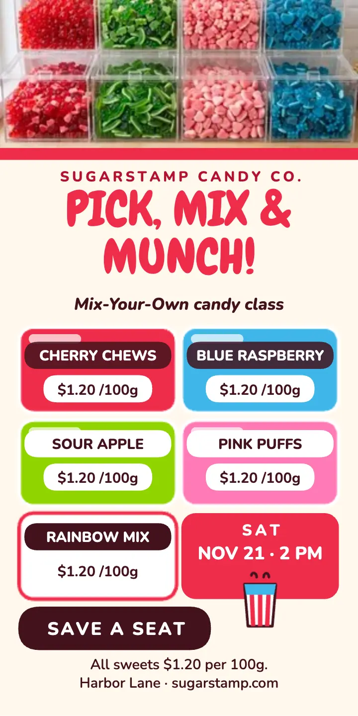 Sugarstamp mix-your-own candy class ad template