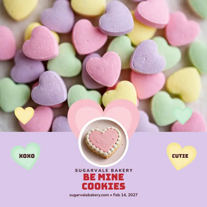 Sugarvale Bakery candy heart cookies post template