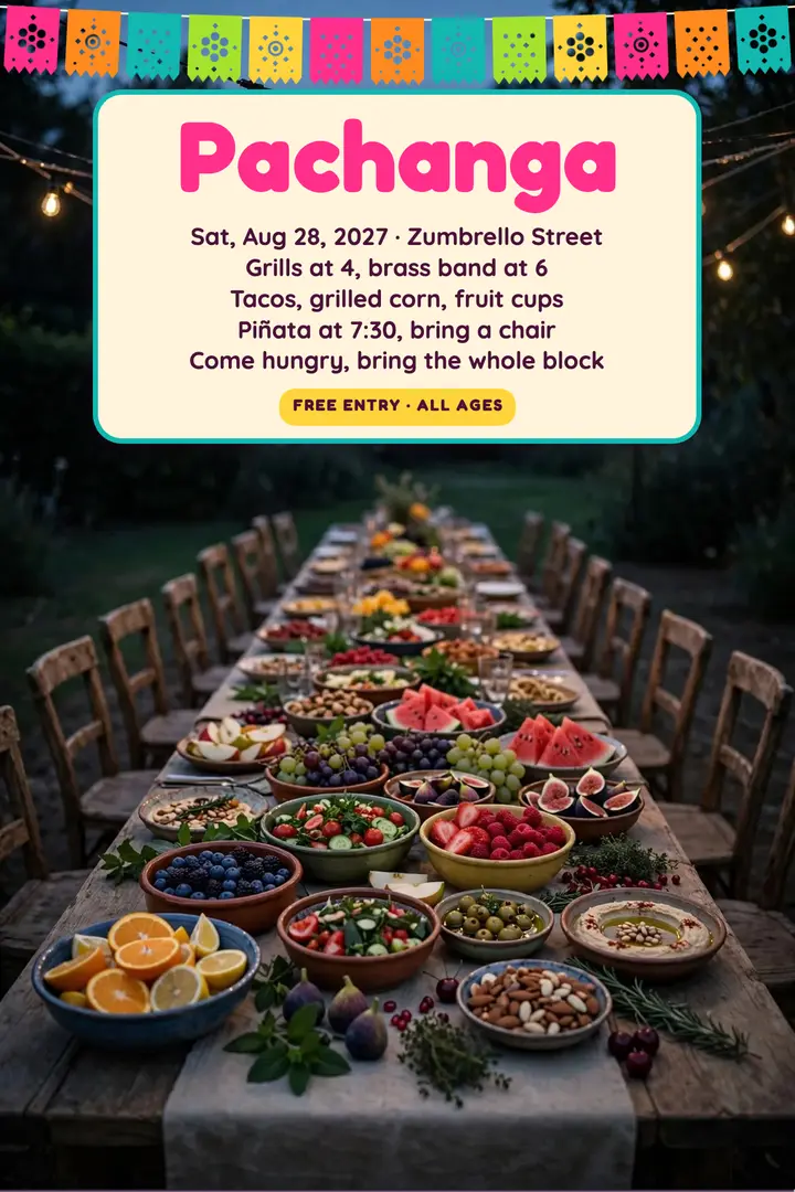 Zumbrello Street Pachanga block party poster: block party poster template