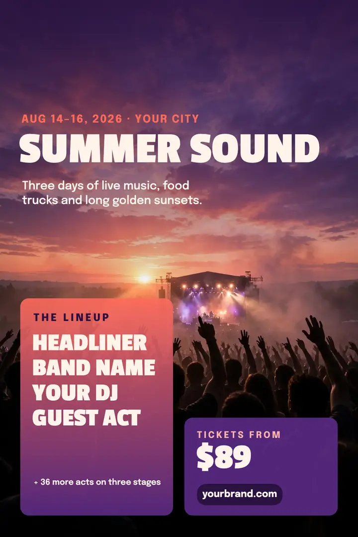 Coral and violet summer music festival poster template