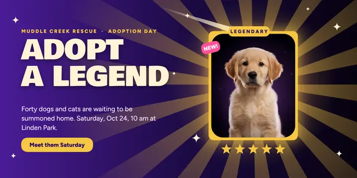 Muddle Creek adoption day summon: pet adoption day x post template