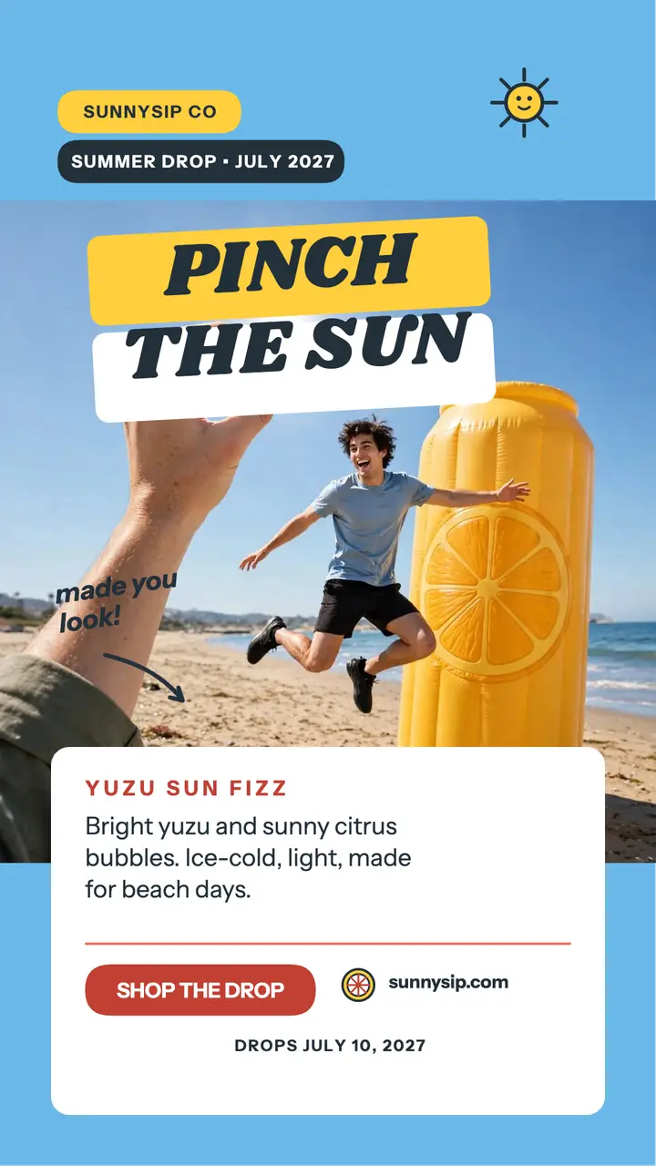 Sunnysip citrus drink beach launch story: drink launch story template