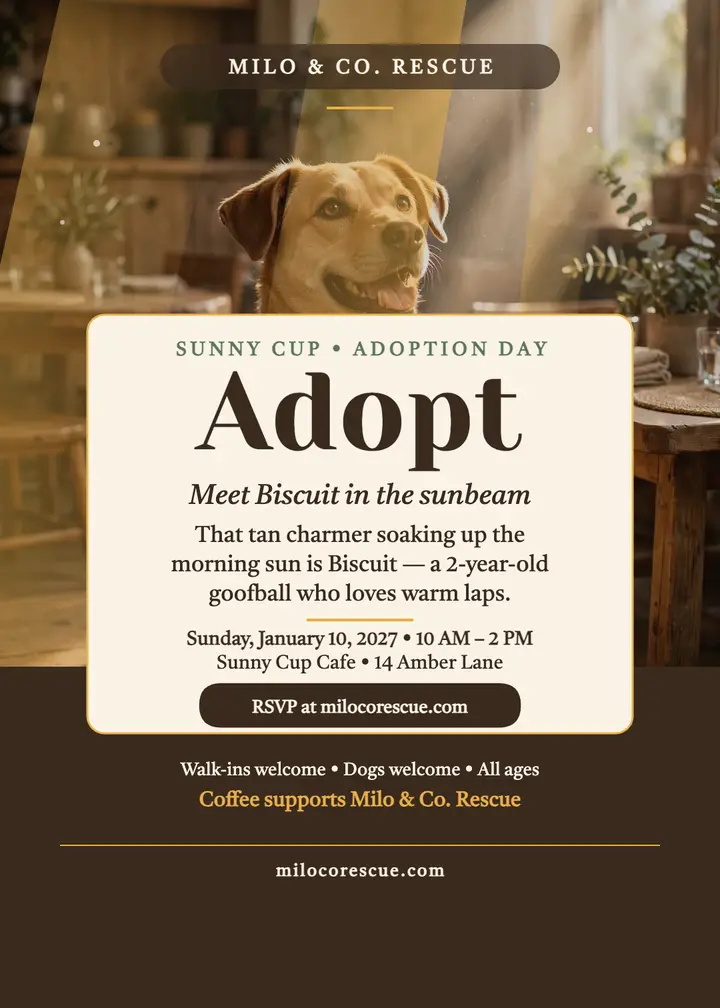 Sunny Cup adoption day invite with rescue dog template