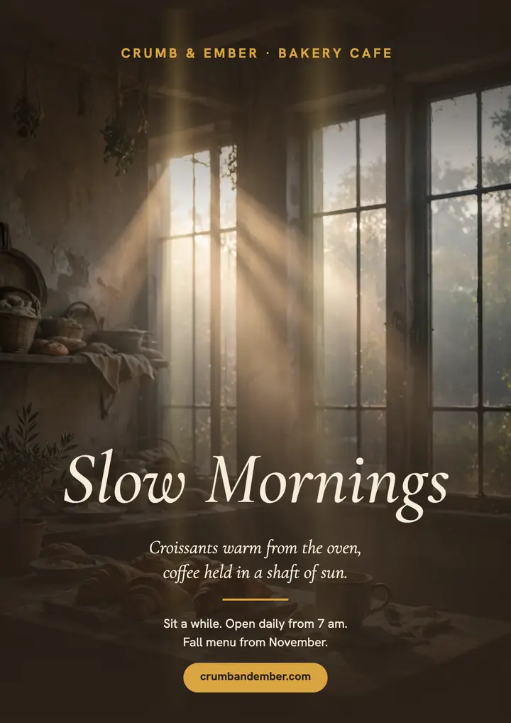 Crumb and Ember slow mornings flyer template