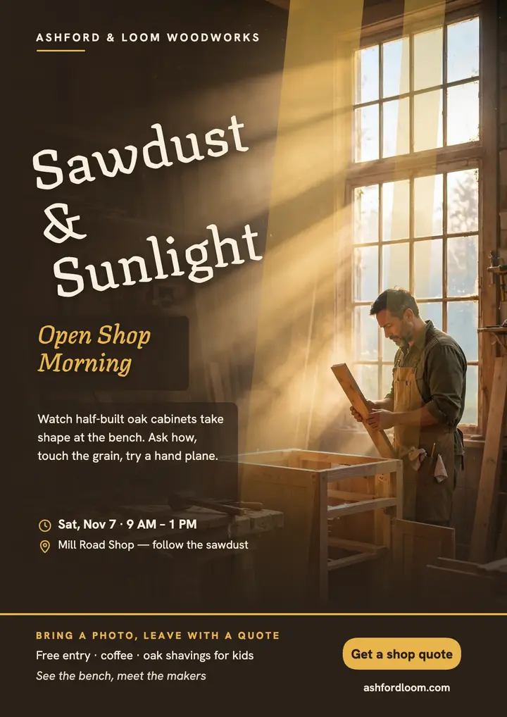 Sunbeam cabinet workshop morning flyer template