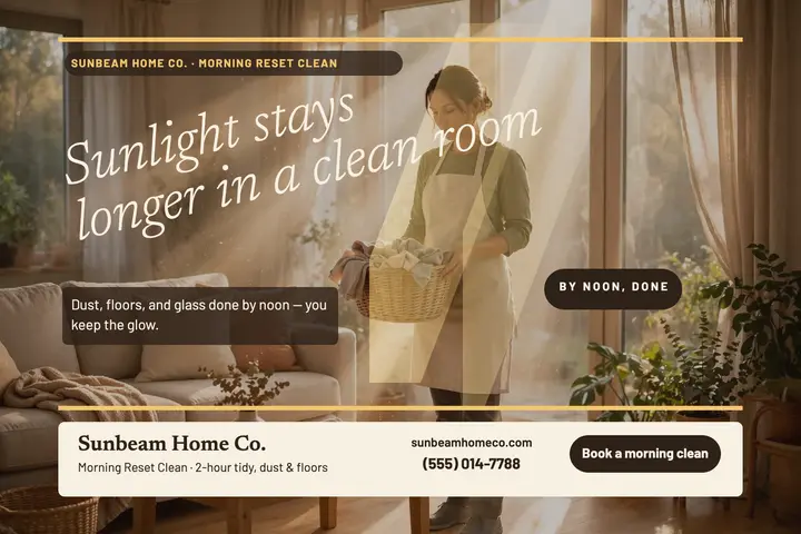Sunbeam morning clean postcard: cleaning service postcard template