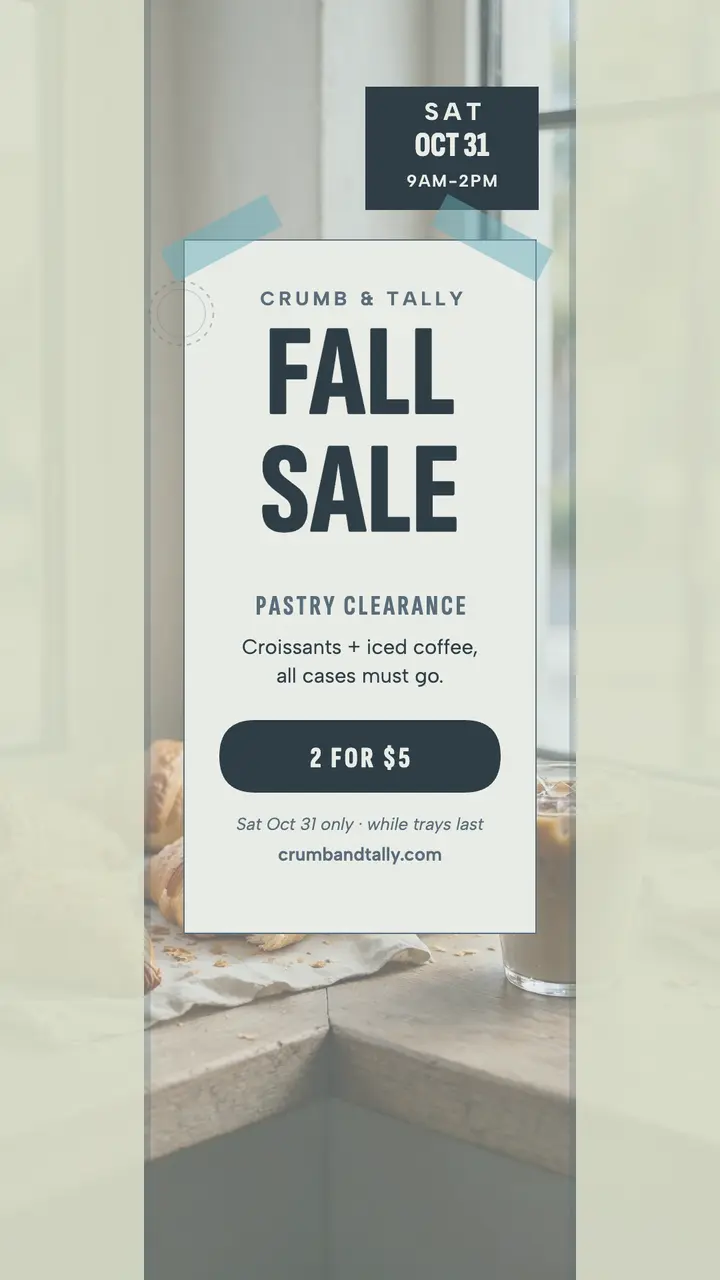 Crumb and Tally fall sale story template