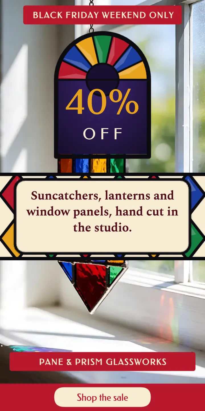 Black Friday suncatcher sale half-page ad, stained glass template