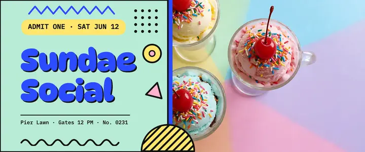 Sundae Social ice-cream festival ticket template