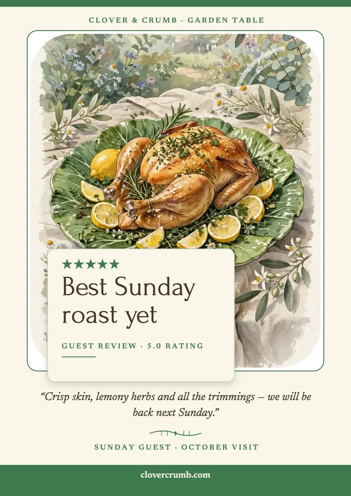 Clover and Crumb Sunday roast review template