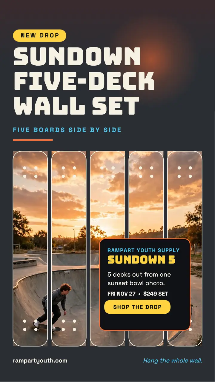 Sundown Five deck wall drop story template