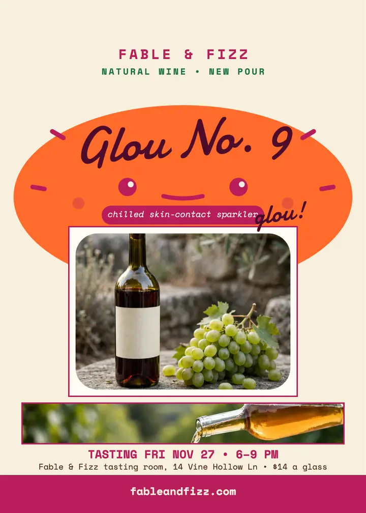 Fable and Fizz Glou No 9 invite: wine tasting invitation template