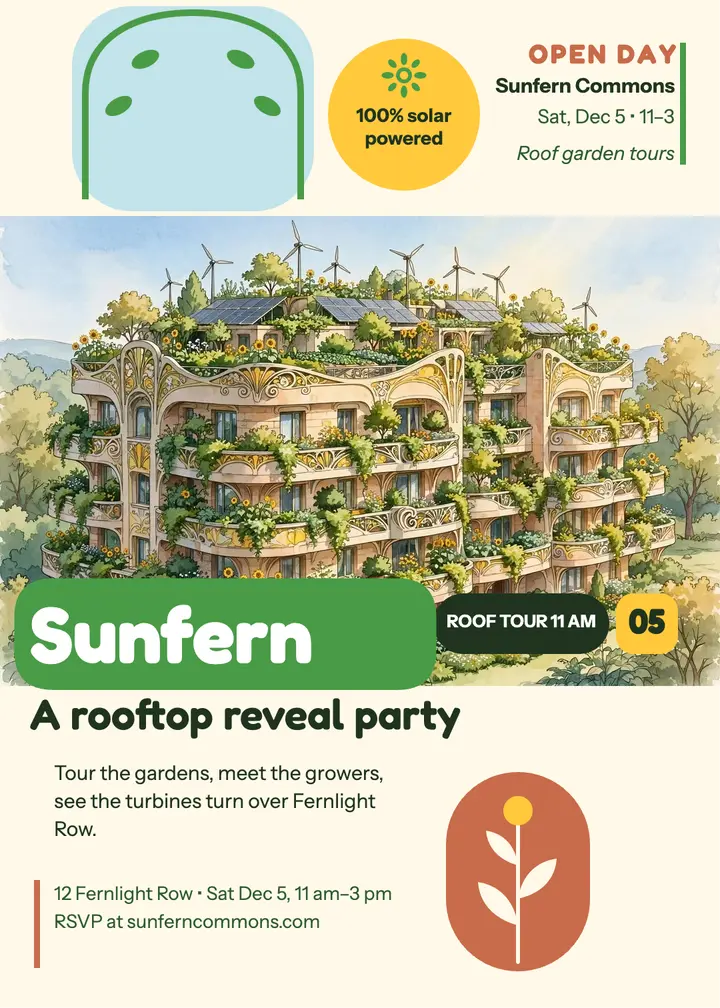 Sunfern Commons solar rooftop launch invite template
