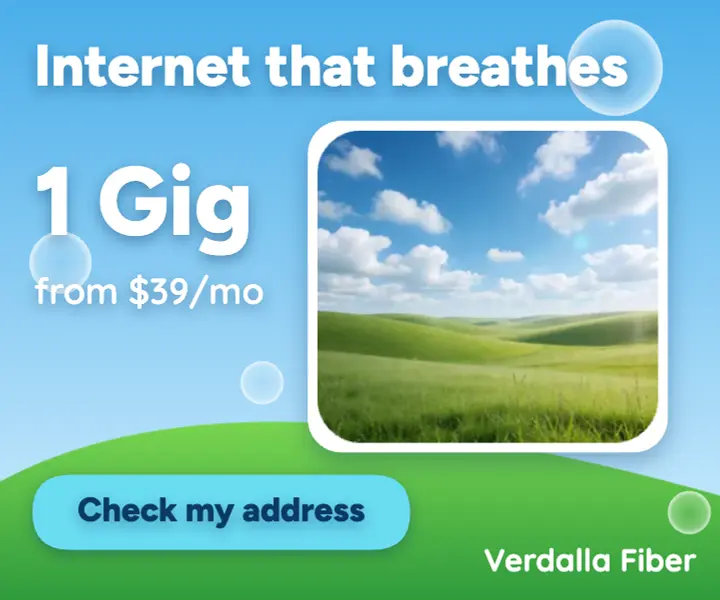 Verdalla Fiber home internet medium rectangle ad, Frutiger Aero template